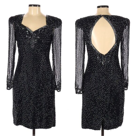 Vintage 90s Nadine Cocktail Dress Beaded Formal Open Back Whimsigoth Size 5/6 - Picture 1 of 16